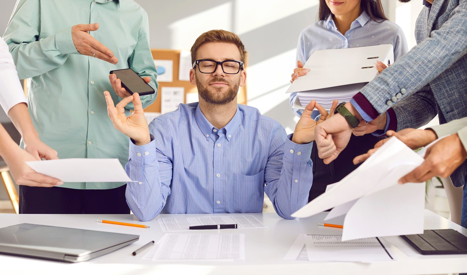 An employee staying calm and in control amid workplace demands